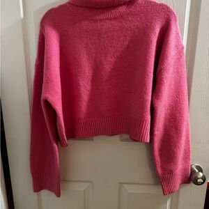 Vestique Vibrant Pink Cropped Cowl Neck Sweater